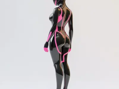 Futuristic Cyberpunk Woman Glossy Black Suit Pink Accents 3D Low-poly 3D model