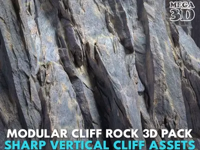 Modular Cliff Rock 3D Pack - Sharp Vertical Cliff Assets 250630 Low-poly 3D model