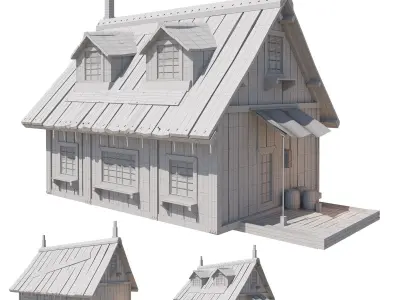 wooden cottage Low-poly 3D model