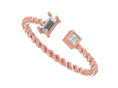 Light Weight Twisted Baguette Princess stone Band Ring 3D print model