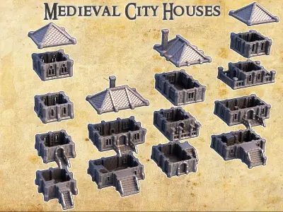 Medieval City Houses Tabletop Terrain 28MM 3D print model 3D print model