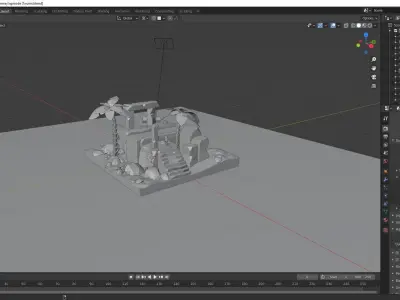 Ruins island with lights and palm trees Low-poly 3D model
