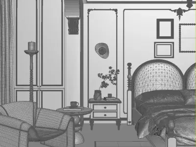 French Style Bedroom Low-poly 3D model