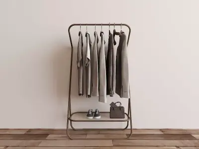 Modern Wood Clothes Rack 3D Model 3D model