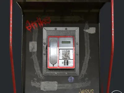 PBR Broken Telephone Booth - Street Phone Low-poly 3D model