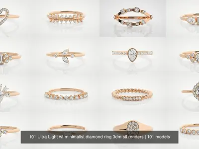 100 Ultra Light wt minimalist diamond ring 3dm stl renders 3D Model Pack
