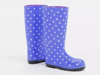 Rubber Gum Boots V4 - Blue Polka Dot Rain Boots 3D model
