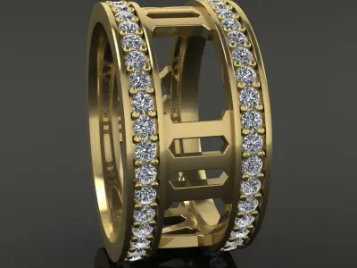 Roman Numeral Diamond Band Mix Size 3D print model