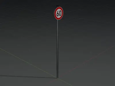 Traffic sign 274-60 Speed limit 60 km h Size 1 Low-poly 3D model