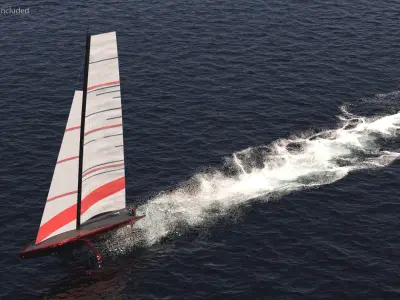  AC75 Hydrofoil Racing Yacht Red White 
