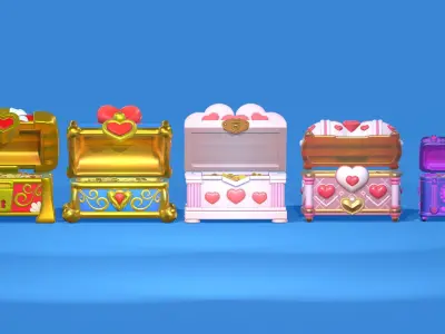 Stylized Heart Chests High poly 3D model