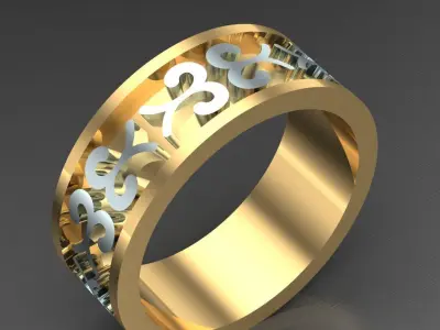 Light Gold Diamond Men Ring 2MR020 3D model