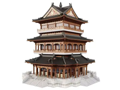 Ancient Japan Imperial Pavilion Tower 3D model