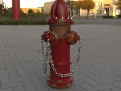 Red fire hydrant water pump Low-poly game ready realistic model Free low-poly 3D model