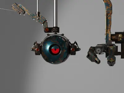 Robot with mechanical arm 3D model