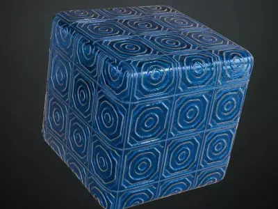 Modern Glossy Blue Embossed Concentric Square Tiles PBR Seamless Texture