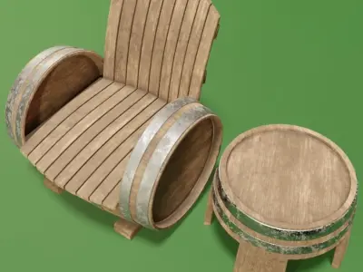 Barrel Chair and Table 3D model