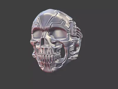 cyber robot skull ring biker jewelry 3D print model