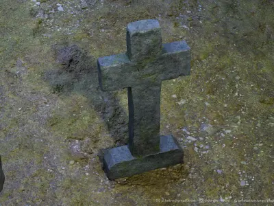 Tombstone - 3D model - Game Ready four tombstones Low-poly 3D model