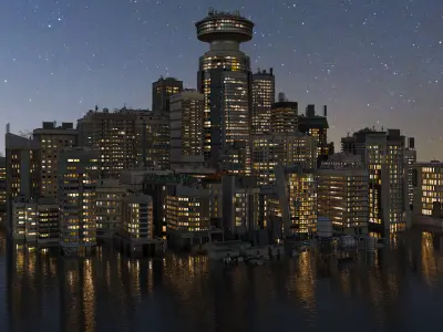 Building Skyscraper City Town Downtown Office Space Work Street Low-poly 3D model 8
