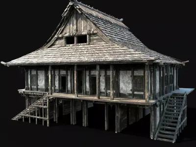 JAPAN CHINESE ASIAN FEUDAL HUT HOUSE DOJO CABIN VILLAGE SAMURAI Low-poly 3D model