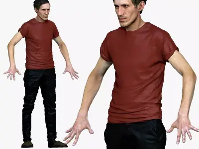 001163 man in red oxide shirt and tapochki Low-poly 3D model