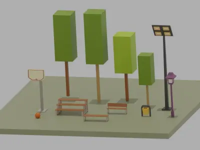 Low Poly Basketball Court Pack Low-poly 3D model