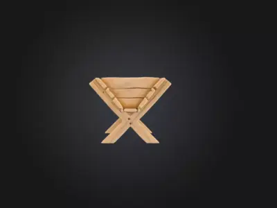 Rustic Wooden Cradle Trough Low-poly 3D model