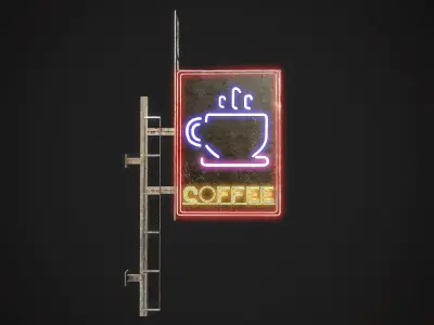 Coffee Neon signs Cyberpunk  Optimized FOr games  Low-poly 3D model
