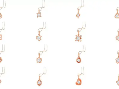 17 Light Solitaire Pendant Earrings Set 3dm stl obj mtl gltf glb 3D Model Pack