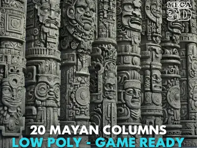 Low poly Mayan Columns - 240412 Low-poly 3D model
