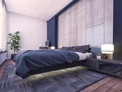 Bedroom with walls and wooden floors Low-poly 3D model