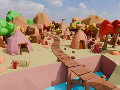 Scenic Village Landscape 3D model