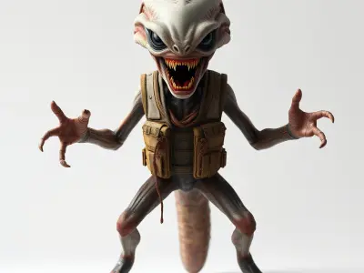 Alien Warrior with Tactical Gear and Fierce Expression  Fully... Low-poly 3D model