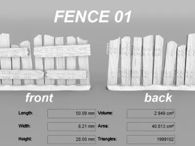 Tabletop Miniatures - Wooden Fence Modulars 3D print model