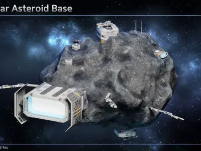 Modular Asteroid Base Low-poly 3D model