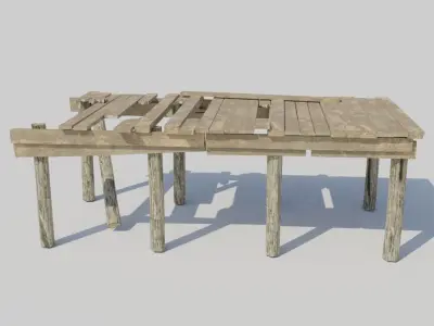 Old Broken Wooden Platform Low-poly 3D model