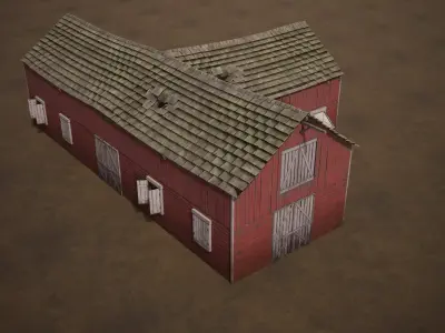 Barn Cattle Shed Farm Shelter Village Farmhouse With Interior  3 Low-poly 3D model