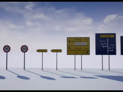German Road Sign Collection - UE4 native - FBX included Low-poly 3D model