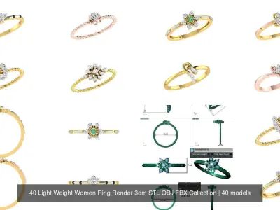 40 Light Weight Women Ring Render 3dm STL OBJ FBX Collection 3D Model Pack