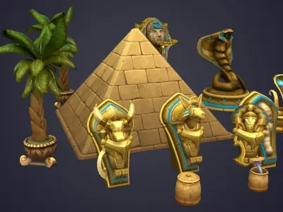 Ancient egyptian pharaohs buildings 3D model Low-poly 3D model