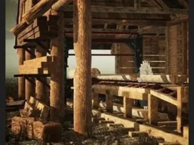 Lumber Mill 37 Assets Low-poly 3D model