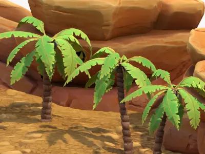 Cartoon Palm Tree Scene Low-poly 3D model