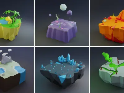 MEGA PACK Low Poly Worlds Islands Exteriors Low-poly 3D model