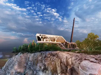Cantilever Beach Mountain cliff house Organic  Revit Lumion 3D model