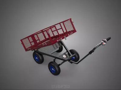 RED ELECTRIC MOTORIZED TIPPING MESH CART UTILITY WAGON TROLLEY 4 3D model