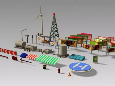 Urban and roof props Set Low-poly 3D model
