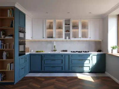 Contemporary-Classic American Style L-shape Kitchen  3D model