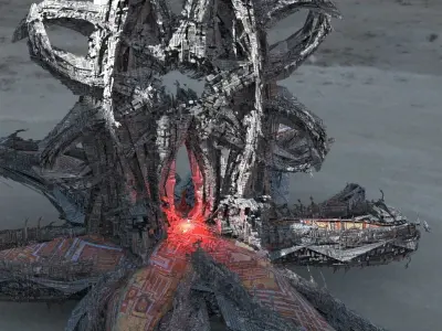 Hydra Dark Stone Sci fi monoliths Starfish Castle path  3D model
