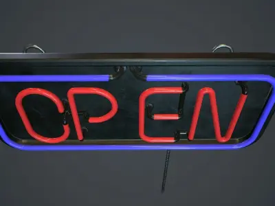 Neon Open Sign PBR Game Ready Low-poly 3D model